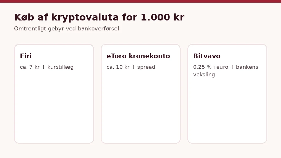 Hvad det koster at købe kryptovaluta for 1.000 kr hos tre udbydere