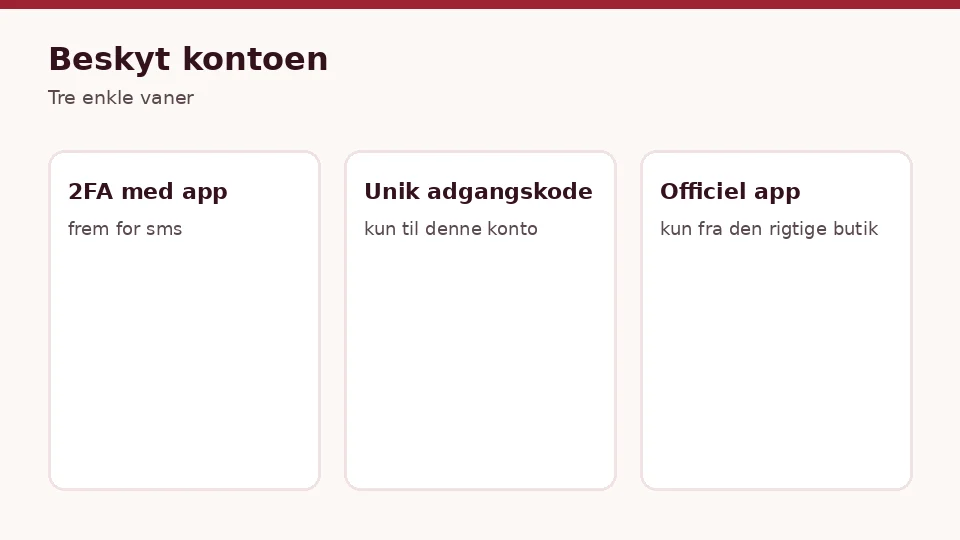 Beskyt kontoen, når du vil købe kryptovaluta: 2fa med app, unik adgangskode, officiel app