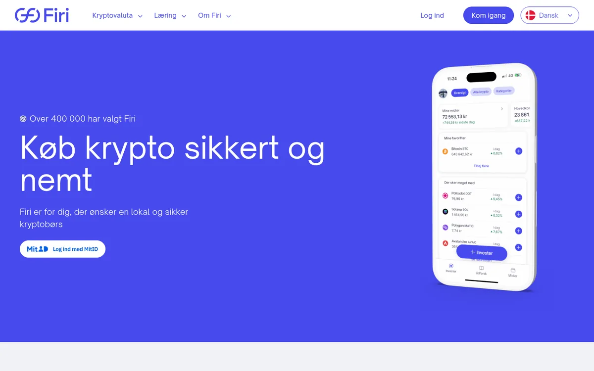 Firis forside på computer – købe kryptovaluta hos Firi